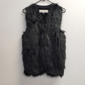 Sebby Collection Womens Black Faux Fur Knit Back Vest Size Medium
